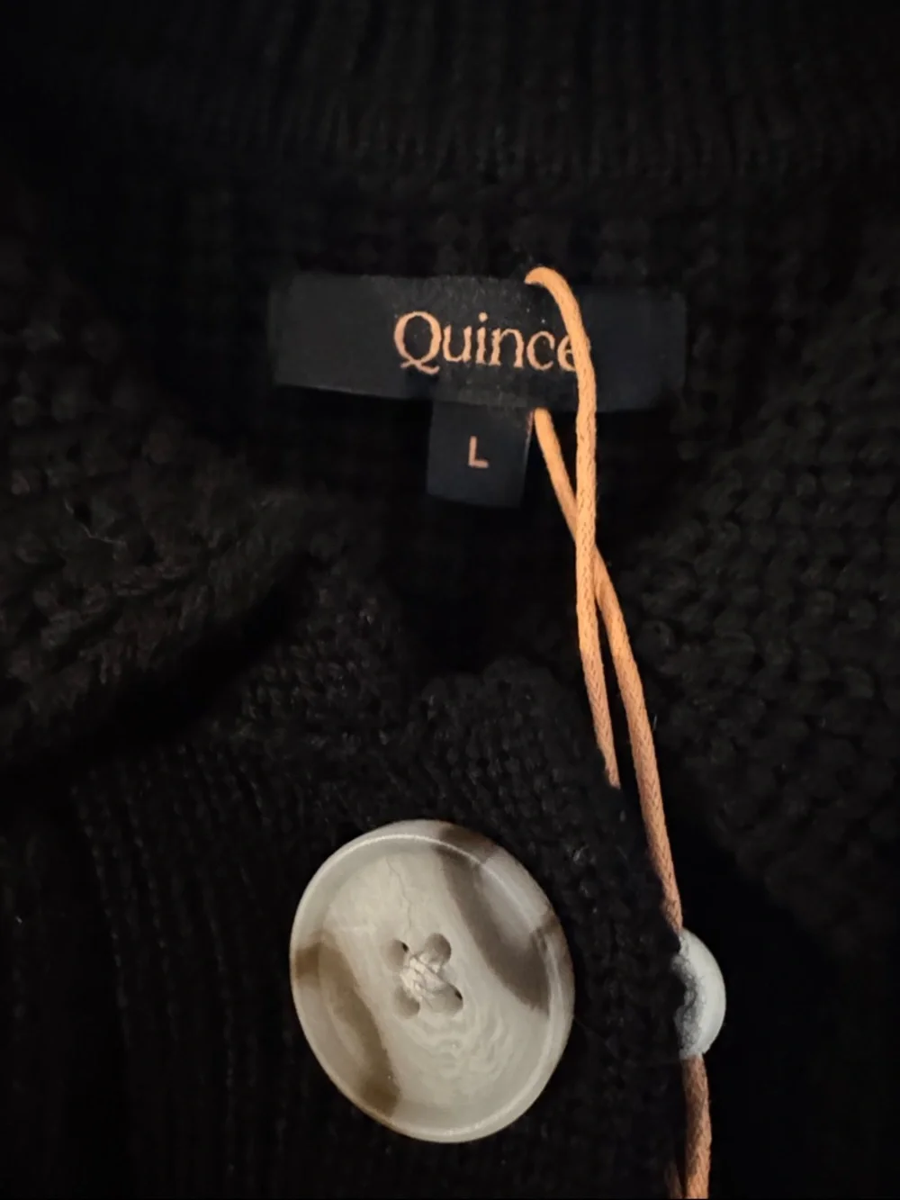 Quince Black Cable-Knit Button Cardigan Sweater - Picture 4 of 6